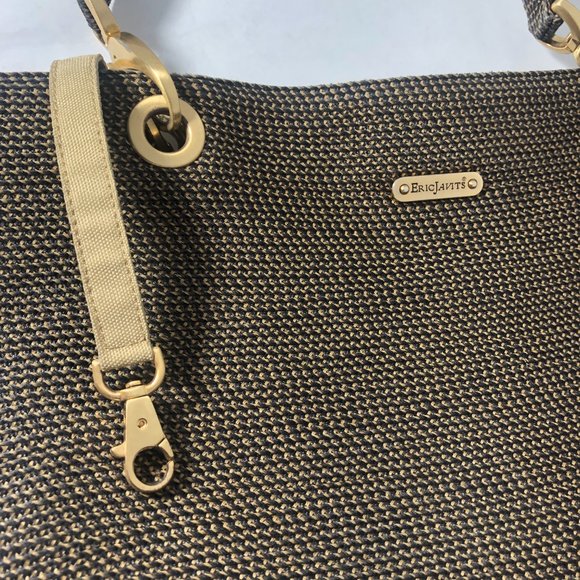 ERIC JAVITZ Black & Metallic Gold Woven Tote, Chunky Gold Accents, Medium Size - Picture 10 of 16